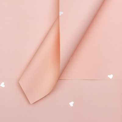 Пленка в листах для цветов, 58×58 см, «Сердечки», персиковая, 65 микрон