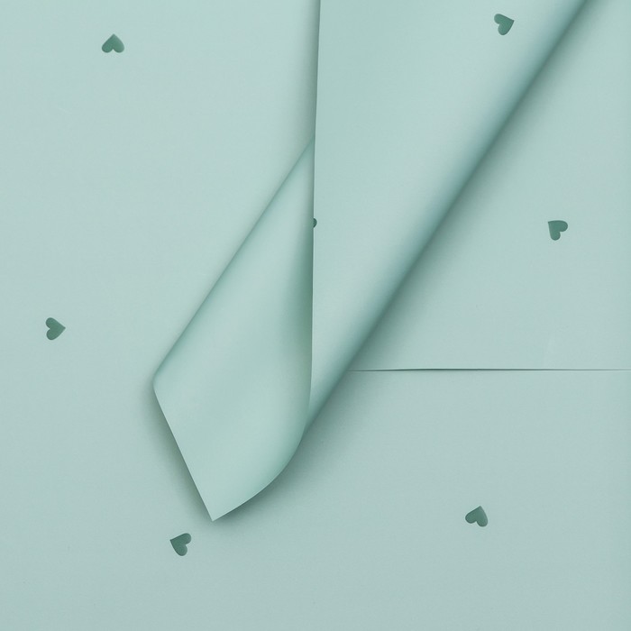 Пленка для цветов и букетов, 57×57 ±1 см, «Сердечки», зелёная, в листах, 65 мкм - Фото 1