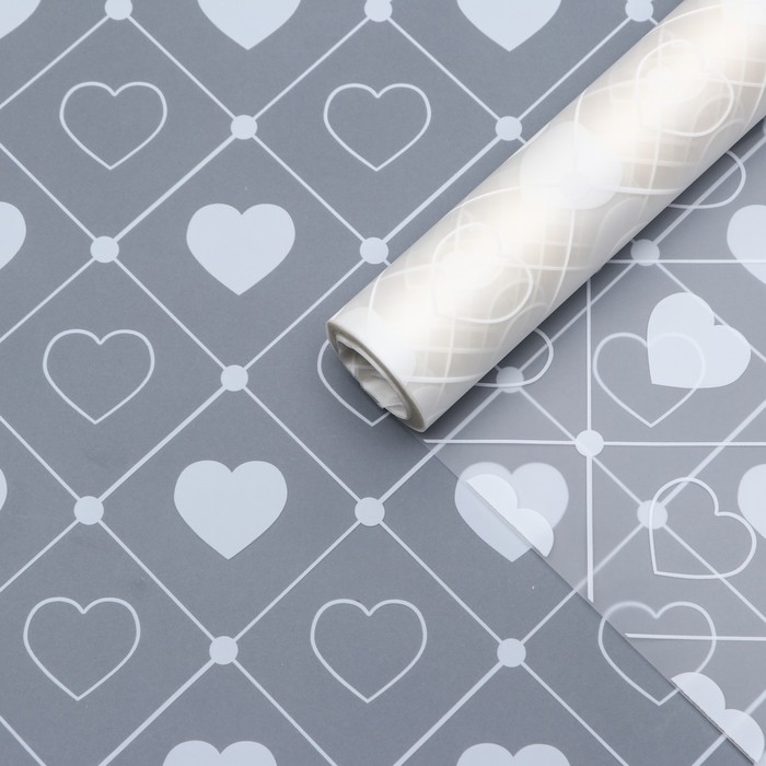 Пленка матовая прозрачная  "Сердца", 58 см x 10 м, белый - Фото 1