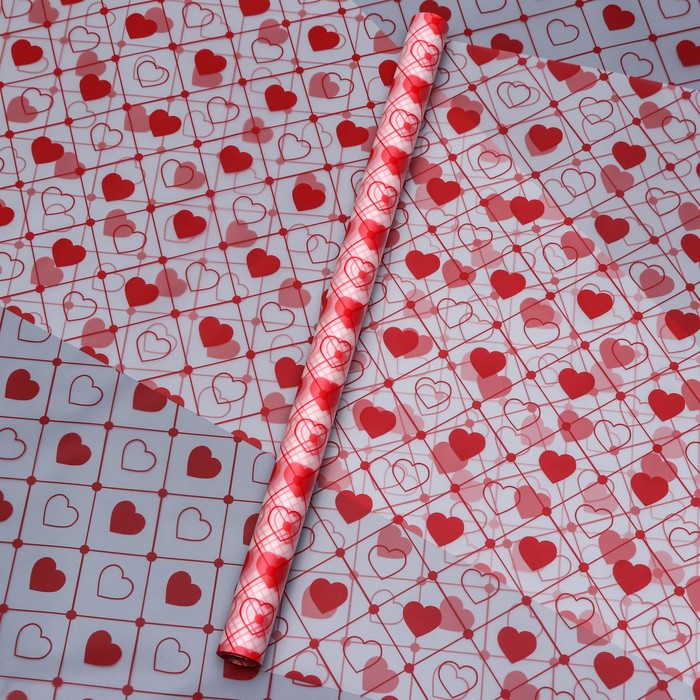 Пленка матовая "Сердца", 58см*10 м, красный
