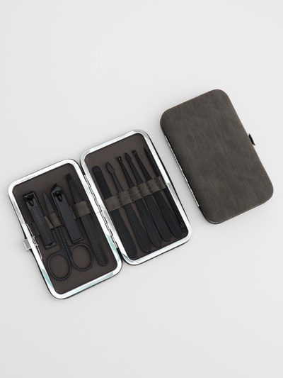 Набор маникюрный, 10 предметов, в футляре, цвет серый/чёрный