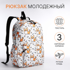 Рюкзак школьный из текстиля, 3 кармана, цвет белый/рыжий - фото 321711576