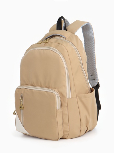 Рюкзак школьный на молнии, с отделами, карманами, размер 31×18×44 см, бежевый