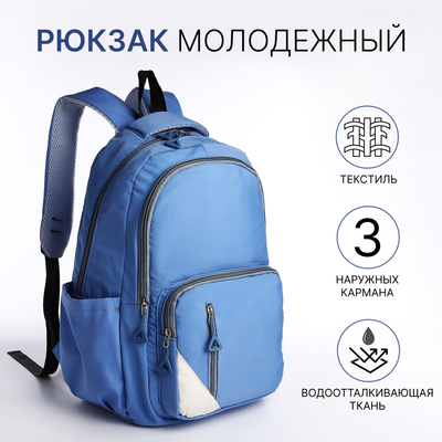 Рюкзак школьный на молнии, с отделами, карманами, размер 31×18×44 см, голубой
