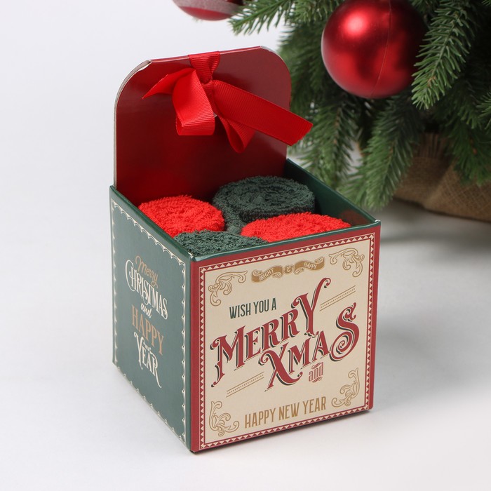 Набор новогодних махровых полотенец «Этель» Merry Xmas, 30×30 см - 4 шт., хлопок 100% - Фото 1
