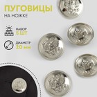 Набор металлических пуговиц на ножке «Герб России», d = 20 мм, 5 шт, цвет серебряный - фото 306433920