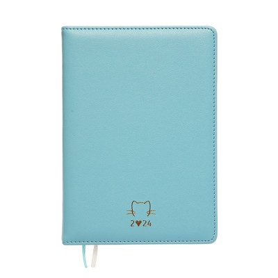 Ежедневник датированный 2024 A5 176 листов, deVENTE.I Love Cat, твёрдая обложка из искусственной кожи, тиснение фольгой, ляссе, кремовый блок 70 г/м², голубой