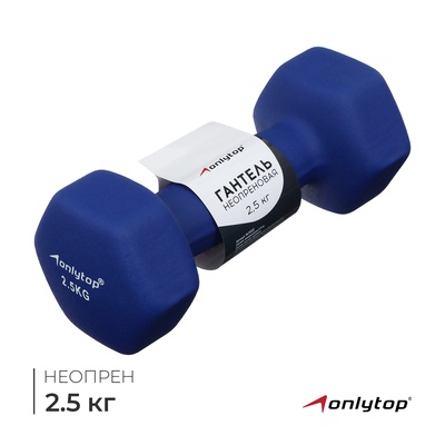 Гантель неопреновая ONLYTOP, 2.5 кг, цвет синий