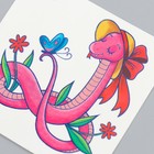 Татуировка на тело цветная "Змейка в шляпке на полянке" 6х6 см - Фото 4
