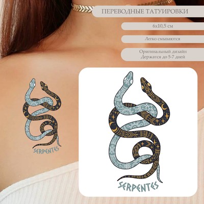 Татуировка на тело цветная "Две змеи. Небесные узоры" 10,5х6 см