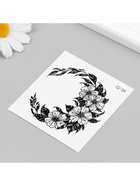 Переводная тату на тело чёрная «Полумесяц из цветов», 8×7.5 см - фото 42901693