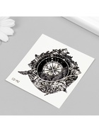 Переводная тату на тело чёрная «Кит и компас», 8×7.5 см 9884200