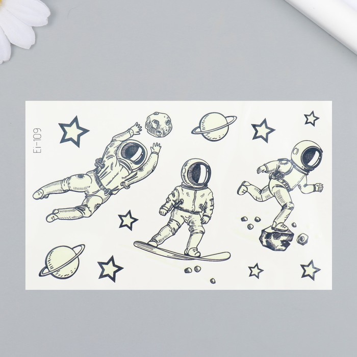 Переводные тату светящиеся «Космические приключения», временные татуировки светящиеся, 12×7.5 см - Фото 1