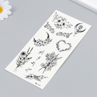 Татуировка на тело черная "Цветы и птицы" 19х9,5 см - фото 23144821