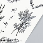 Татуировка на тело черная "Цветы и птицы" 19х9,5 см - фото 23144822