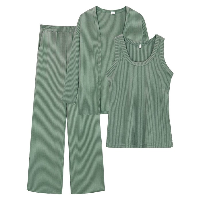 Комплект женский: жакет, майка брюки, размер 50, цвет шалфей