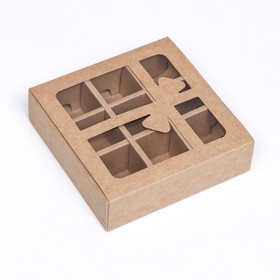 Коробка под 9 конфет вырубка, "Бантик", крафт 13,7х13,7х3,8 см 5 шт.