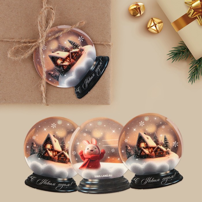 Шильдик декоративный на подарок «Снежный шар», 6 × 7 см - Фото 1