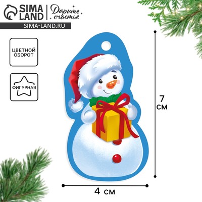 Шильдик новогодний декоративный на подарок «Снеговик», 4×7 см