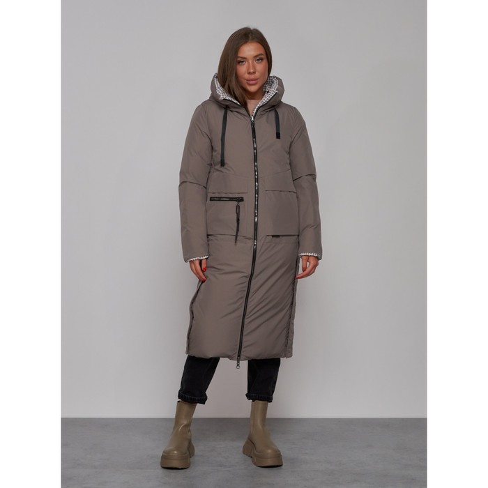 Пальто утепленное двухстороннее женское, размер 48, цвет коричневый - Фото 1