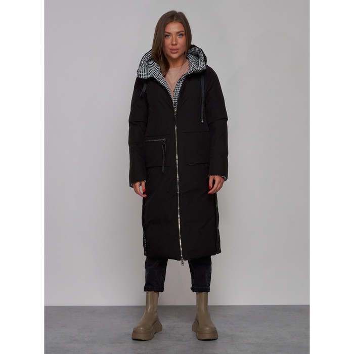Пальто утепленное двухстороннее женское, размер 48, цвет чёрный - Фото 1
