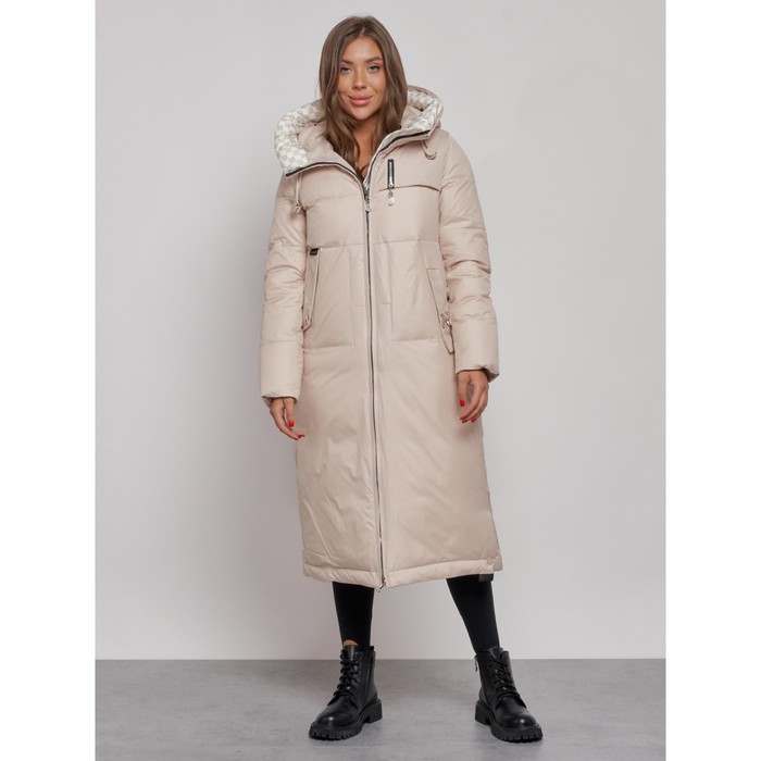 Пальто утепленное зимнее женское, размер 48, цвет бежевый - Фото 1
