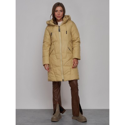 Пальто утепленное зимнее женское, размер 44, цвет горчичный