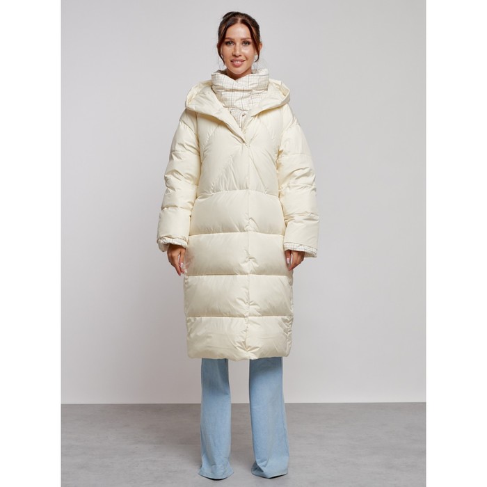 Пальто утепленное зимнее женское, размер 42, цвет светло-бежевый - Фото 1