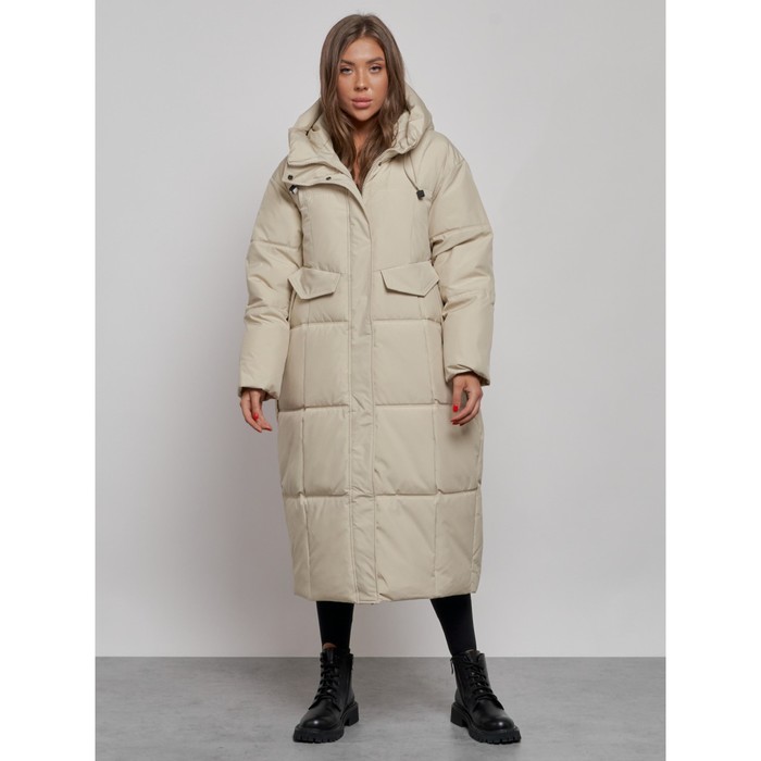 Пальто утепленное зимнее женское, размер 42, цвет светло-бежевый - Фото 1