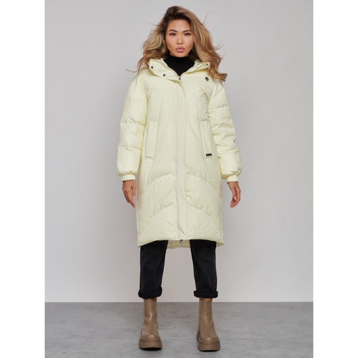 Пальто утепленное зимнее женское, размер 42, цвет светло-жёлтый