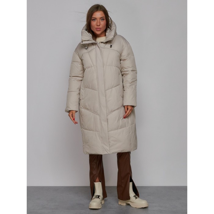 Пальто утепленное зимнее женское, размер 42, цвет светло-серый - Фото 1