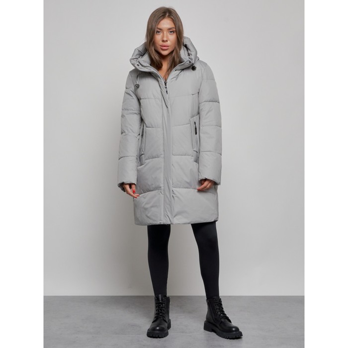 Пальто утепленное зимнее женское, размер 48, цвет серый - Фото 1