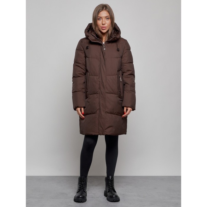Пальто утепленное зимнее женское, размер 50, цвет тёмно-коричневый - Фото 1