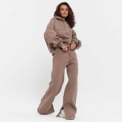Костюм женский с начёсом (толстовка, брюки), размер M (44-46), коричневый