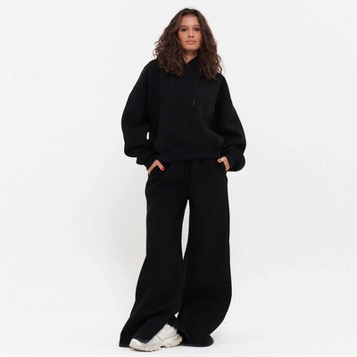 Костюм женский с начёсом (толстовка, брюки), размер M (44-46), чёрный