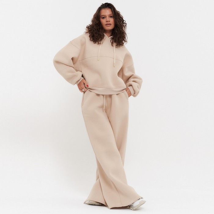Костюм женский с начёсом (толстовка, брюки) Little Secret, размер 46-48 (L), тёмно-кремовый - Фото 1
