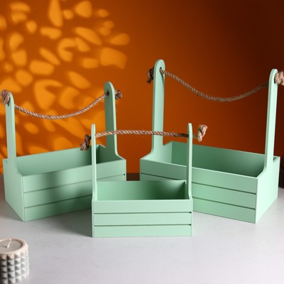 Подарочный ящик «Аром», деревянный, ручка - канат, цвет оливковый, набор 3 шт.