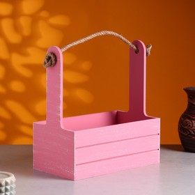Кашпо деревянное 25.5×15×30 см "Аром", ручка канат, Розовый Коралл Прованс