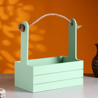 Кашпо деревянное 25.5×15×30 см "Аром", ручка канат, Оливковый