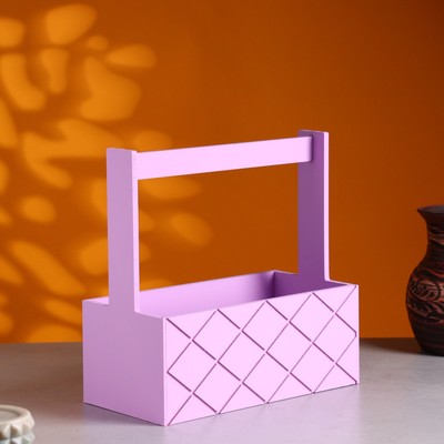 Кашпо деревянное "Эллада большая, сетка", с ручкой 25×12,5×10(25) см Сиреневый