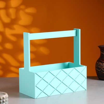 Кашпо деревянное "Эллада большая, сетка", с ручкой, 25×12,5×10(25) см Мятный