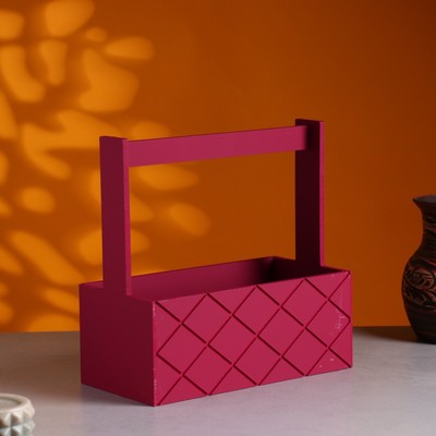 Кашпо деревянное "Эллада большая, сетка", с ручкой, 25×12,5×10(25) см Бордо