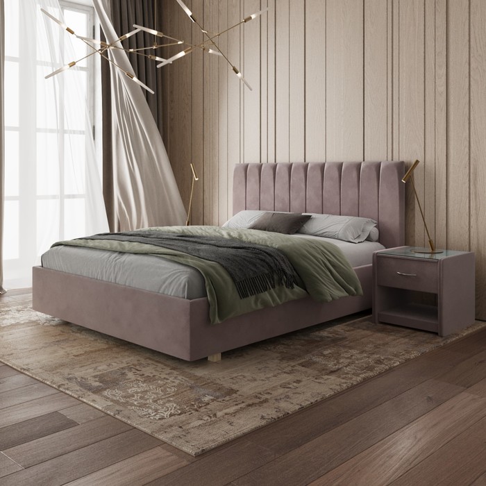Кровать «Алькасар» с ПМ, 120×190 см, премиум велюр, цвет пыльная роза