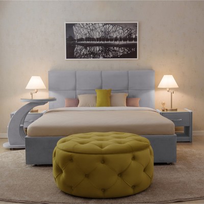 Кровать «Пантеон» без ПМ, 200×200 см, премиум велюр, цвет звёздная пыль