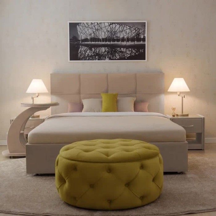 Кровать «Пантеон» с ПМ, 130×190 см, премиум велюр, цвет песчаный бриз