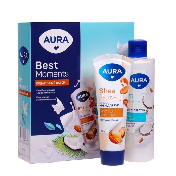 Подарочный набор косметики AURA "Кокос и Миндаль: крем-гель для душа, 250 мл + крем для рук, 75 мл - Фото 1