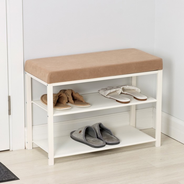 Банкетка «Торонто 23S», 67×30×49 см, каркас белый, сиденье бежевое - Фото 1