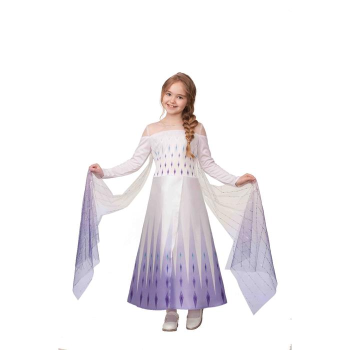 Карнавальный костюм "Эльза 2", белое платье, р.32, рост 128 см