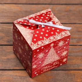 Коробка складная, подарочная новогодняя «С Новым годом и Рождеством» 12?12?12 см (комплект 10 шт)