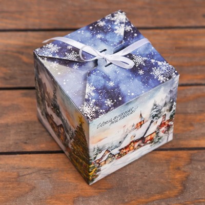 Коробка складная, подарочная новогодняя «Зимний пейзаж» 12×12×12 см